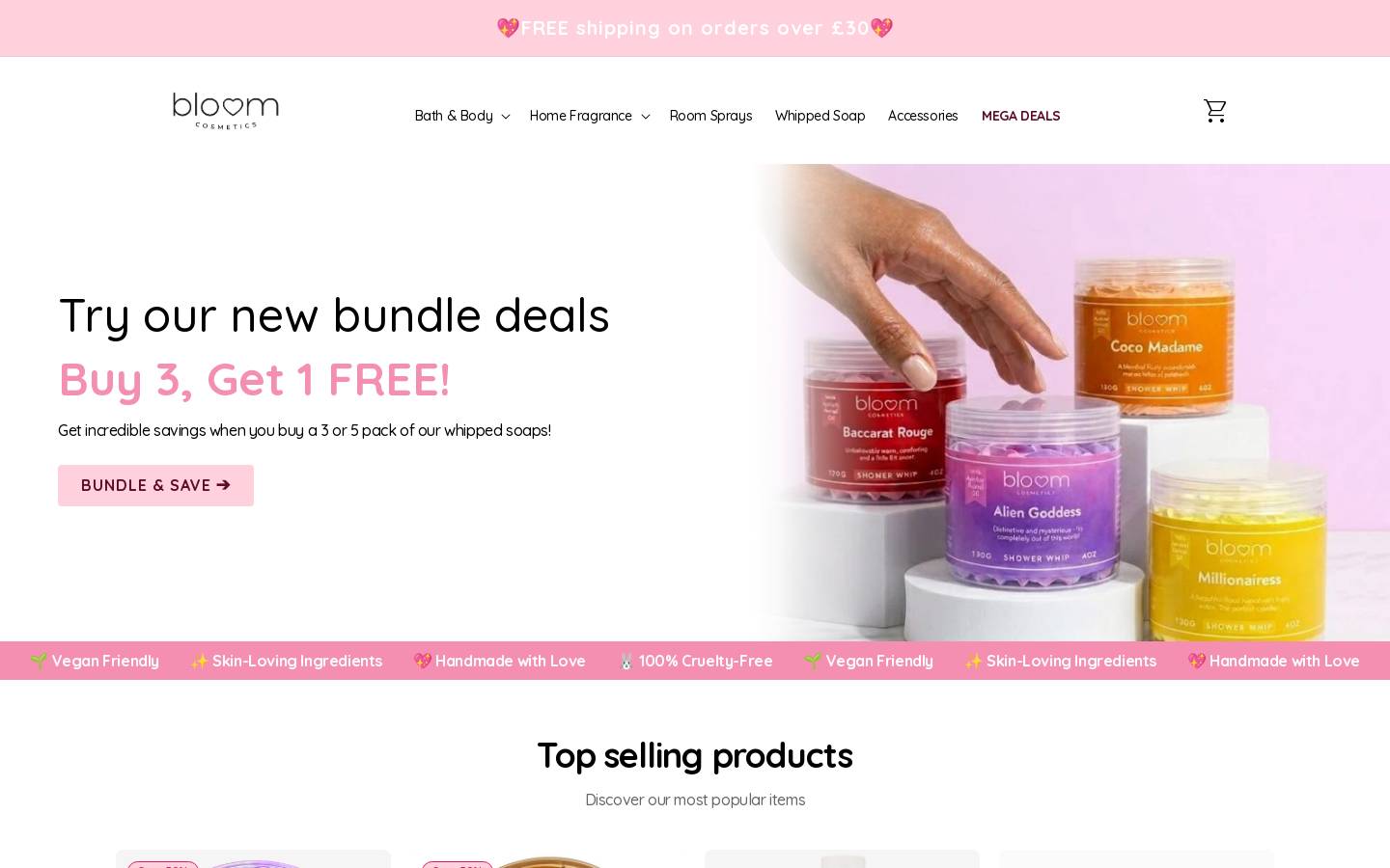 Bloomcosmetics homepage screenshot