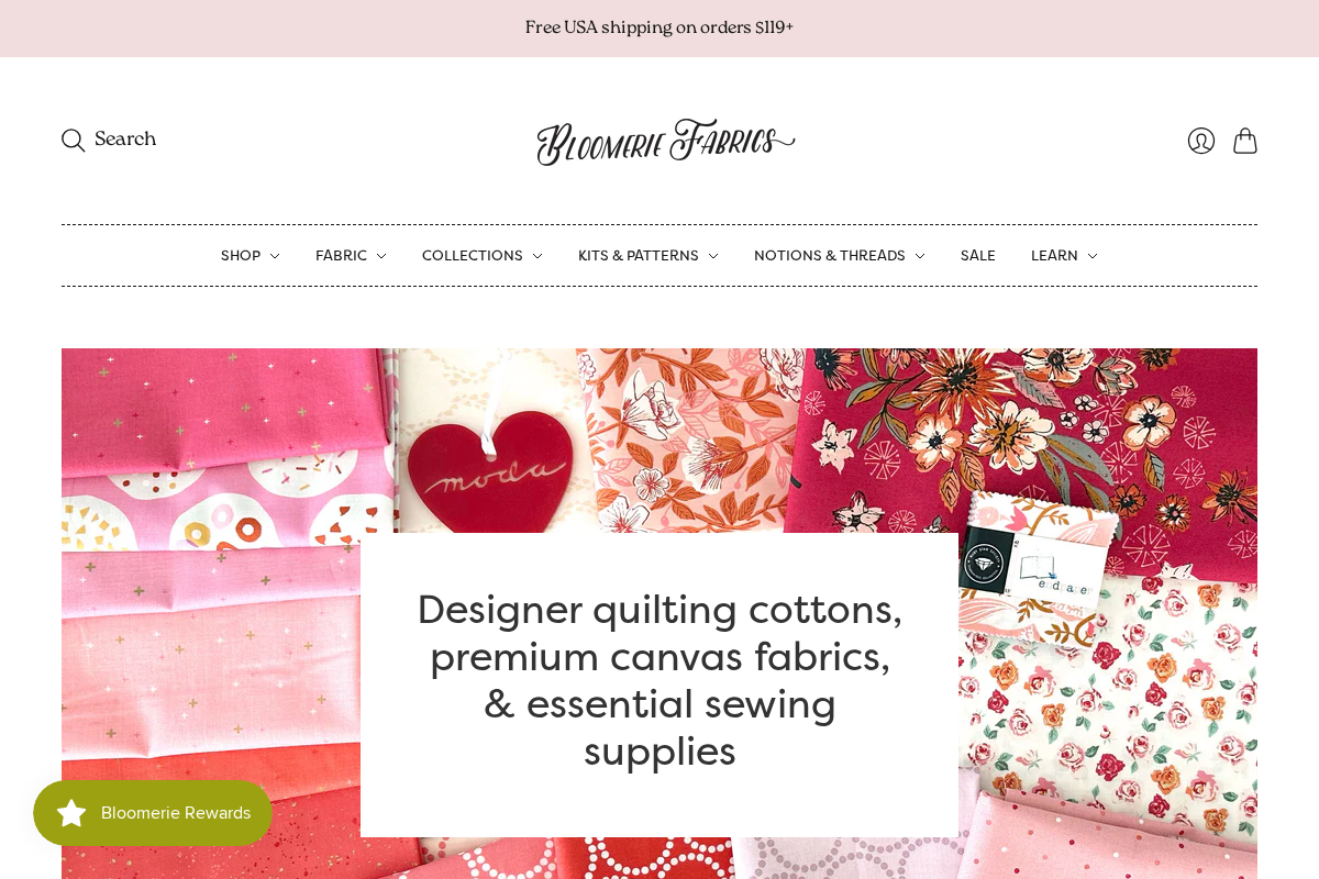 Bloomerie Fabrics homepage screenshot