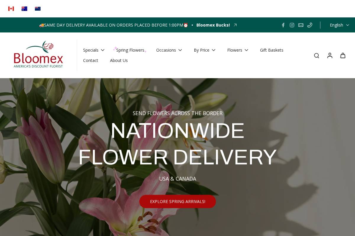 BloomexUSA homepage screenshot