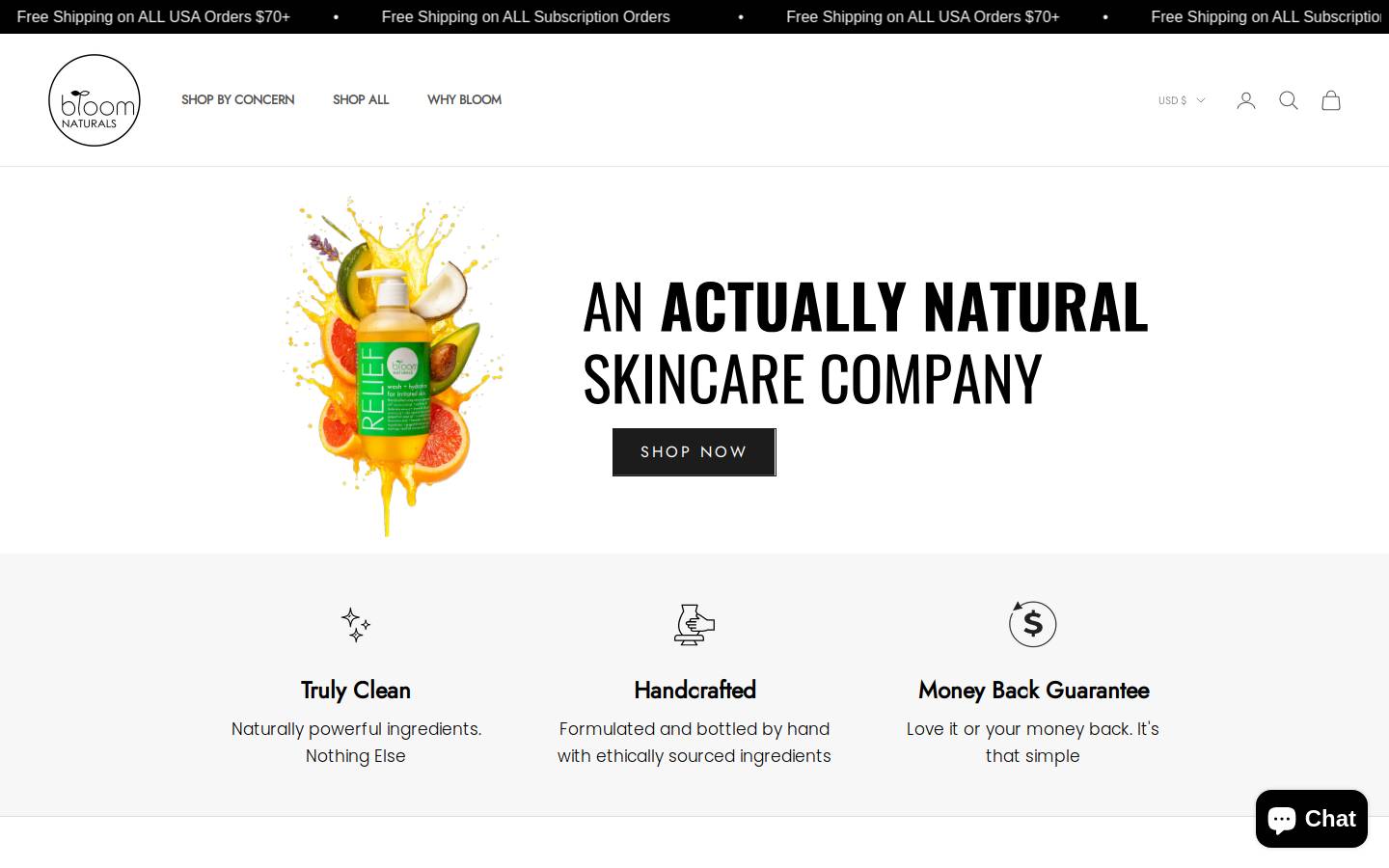 bloomnaturals.com homepage screenshot