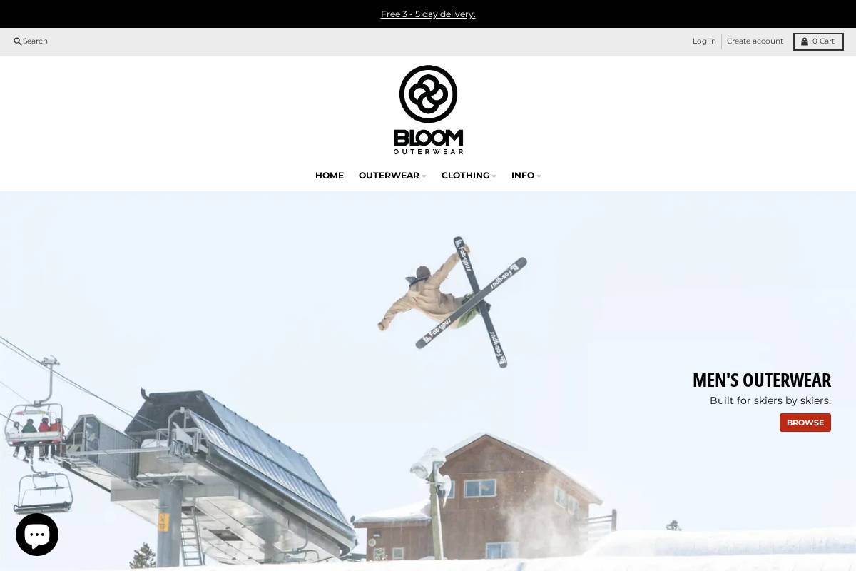 bloomouterwear.com homepage screenshot