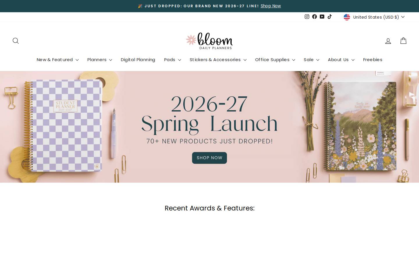 bloom daily planners homepage screenshot
