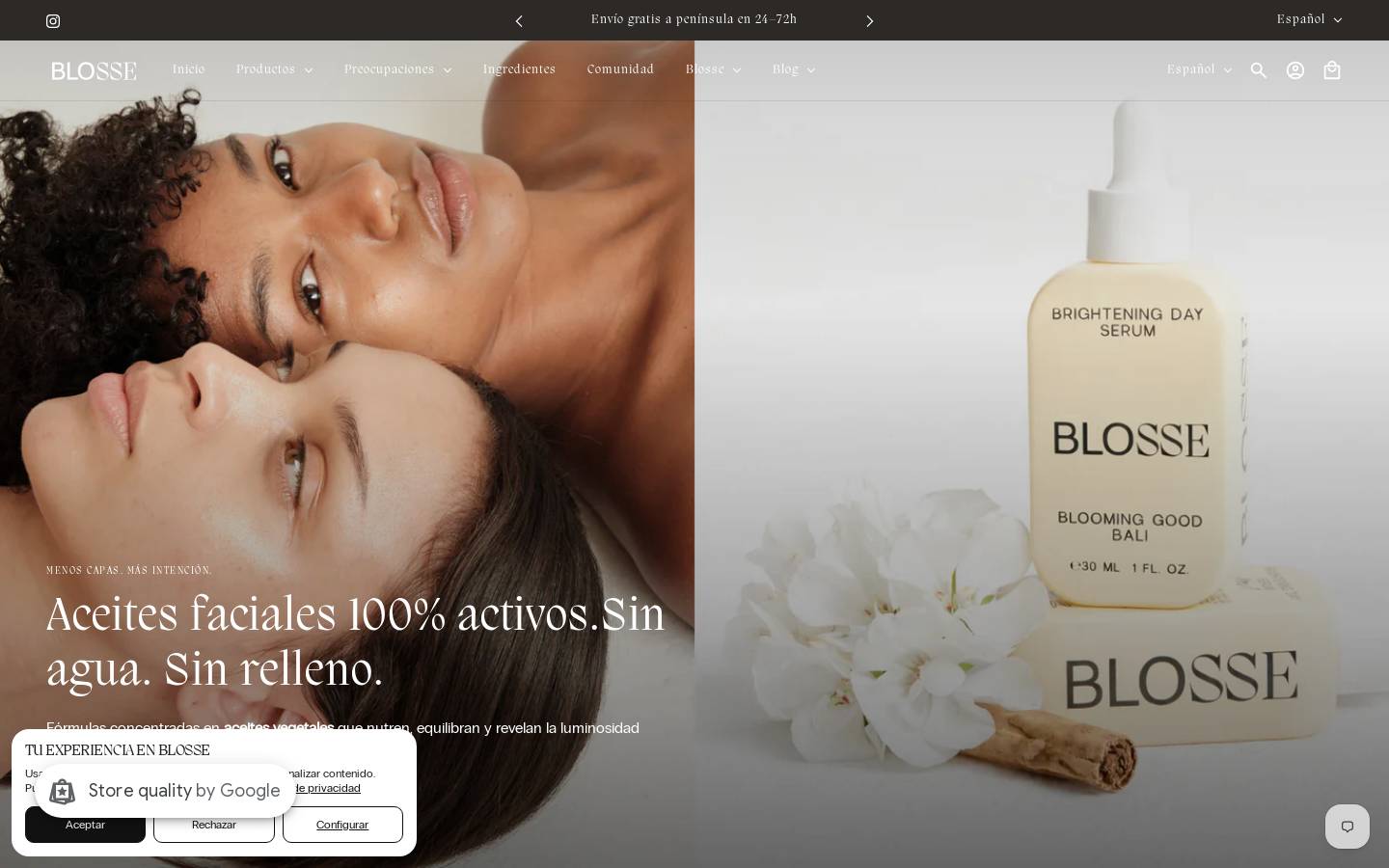 blossecosmetics.com homepage screenshot