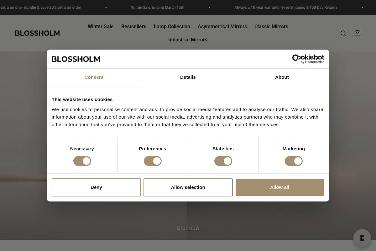 Blossholm homepage screenshot