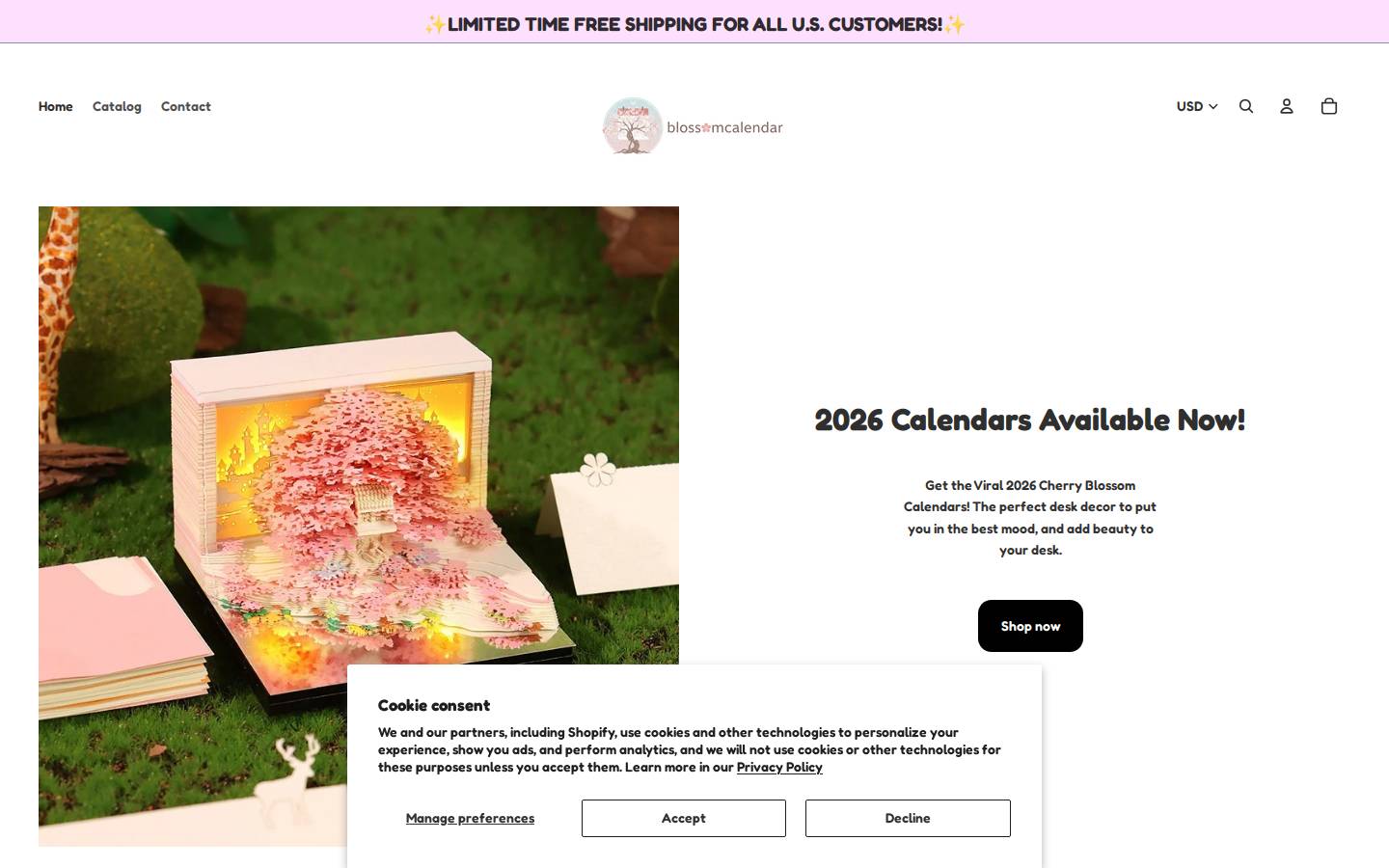 blossomcalendars.com homepage screenshot
