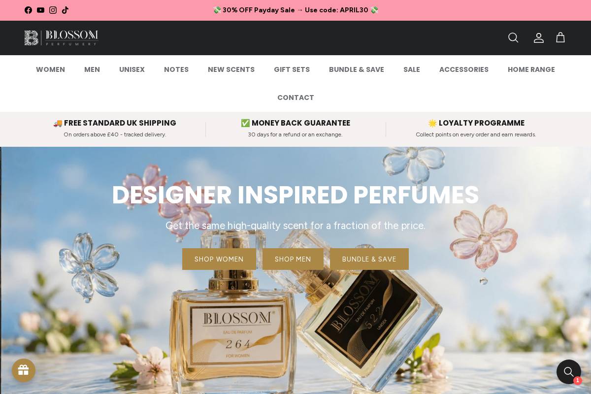 Blossom Perfumery homepage screenshot