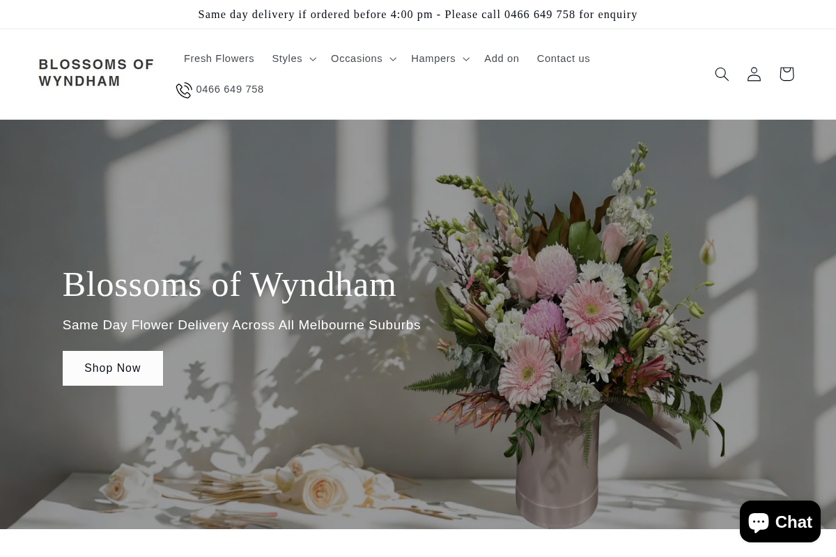 blossomsofwyndham.com homepage screenshot