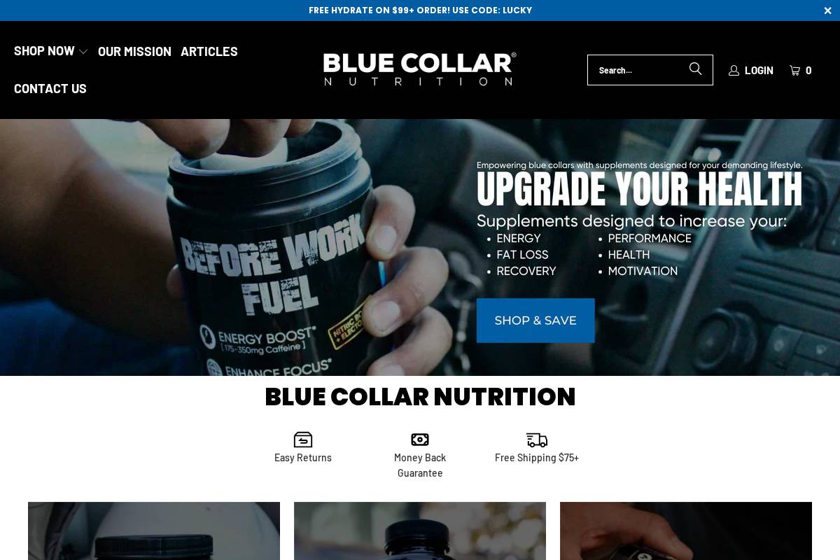 blue-collarnutrition.com homepage screenshot