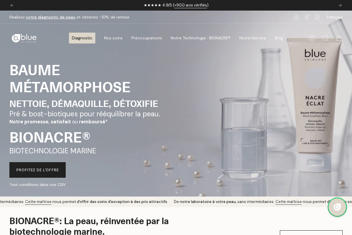 Blue Skincare homepage screenshot