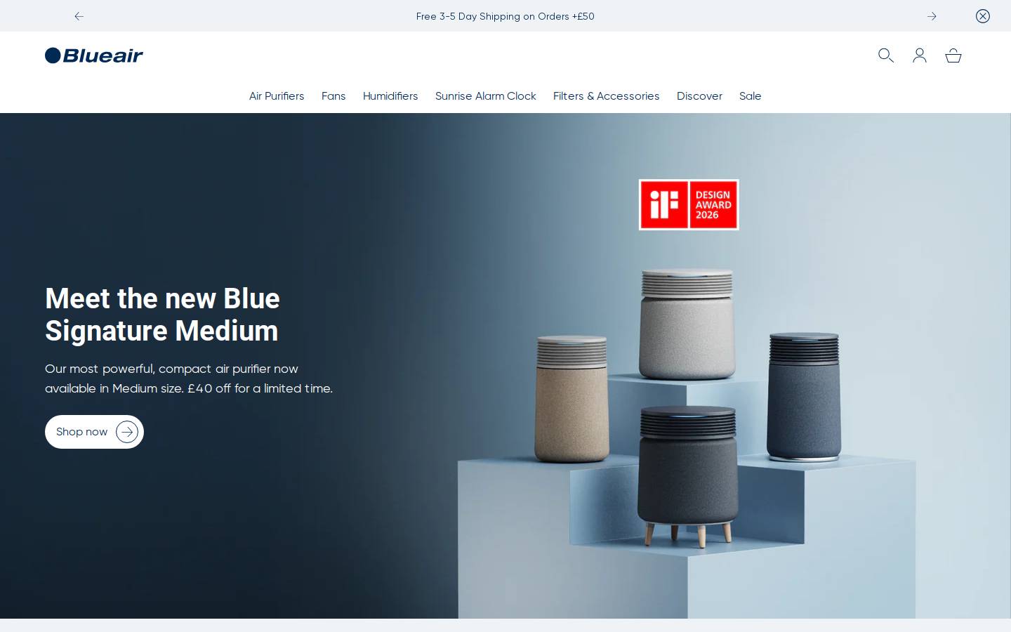 Blueair UK homepage screenshot