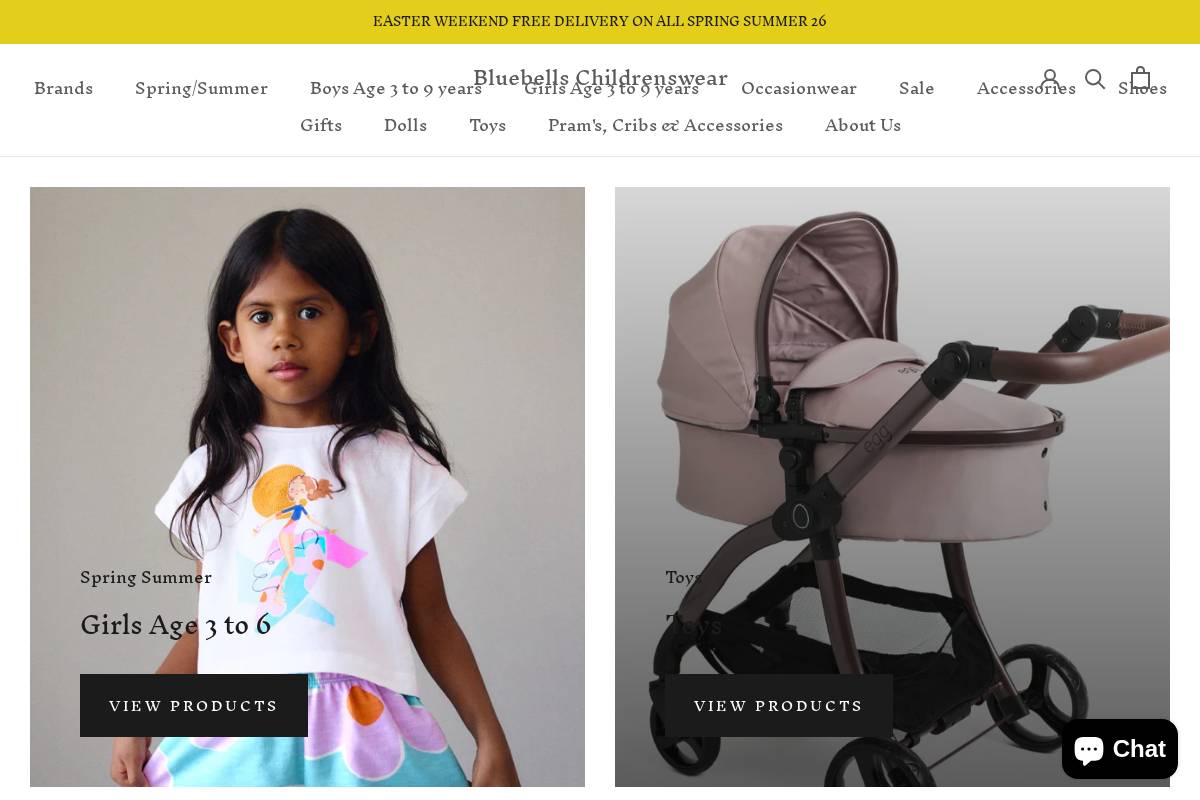 bluebellschildrenswear.com homepage screenshot
