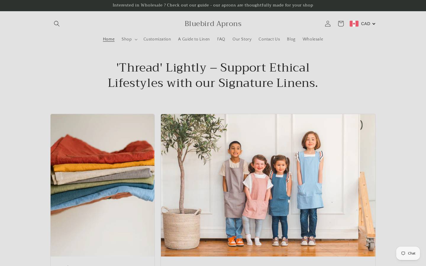 bluebirdaprons.com homepage screenshot