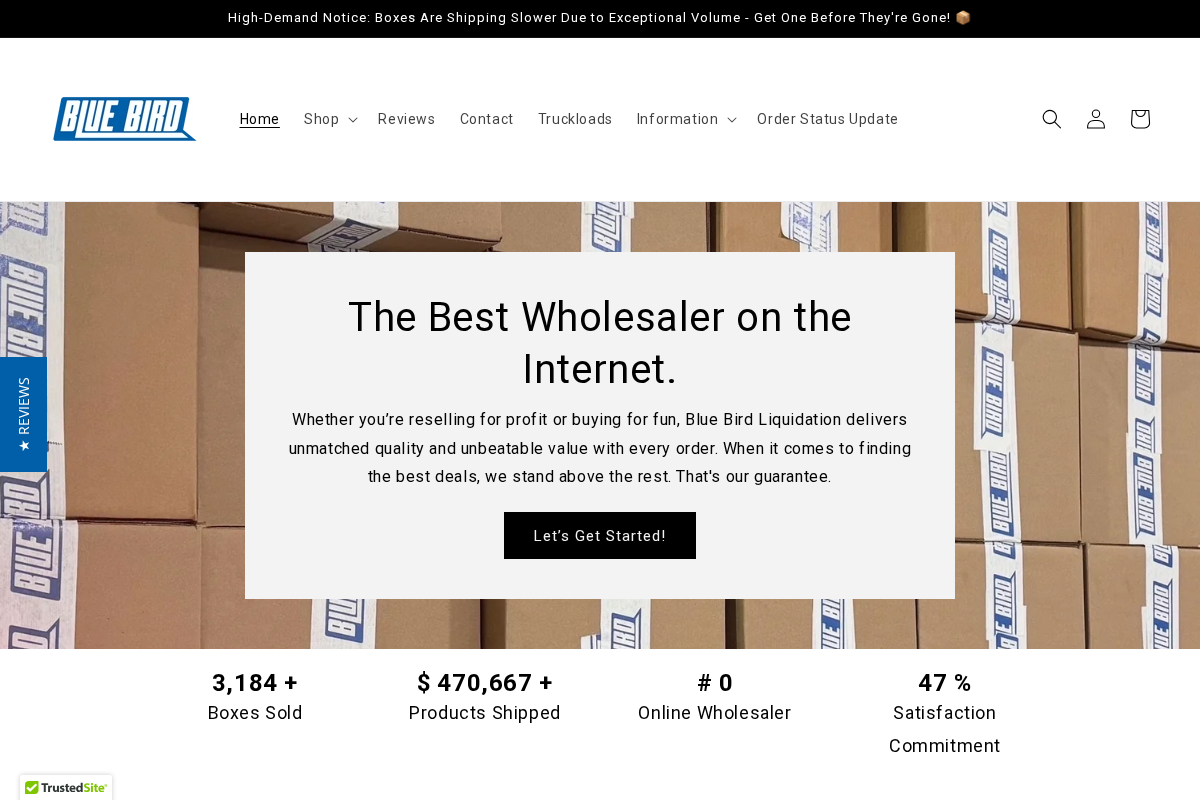 Bluebirdliquidation homepage screenshot