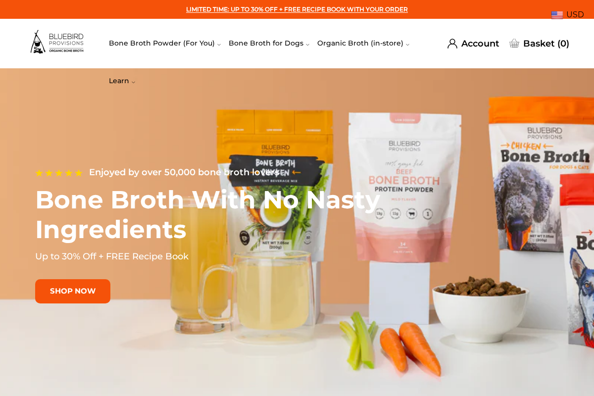 Bluebird Provisions homepage screenshot