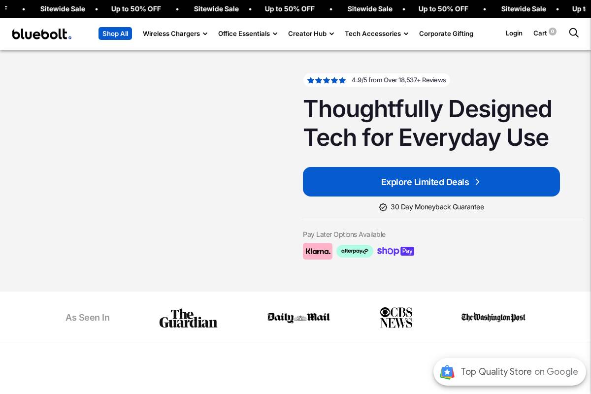 BlueBolt Chargers homepage screenshot