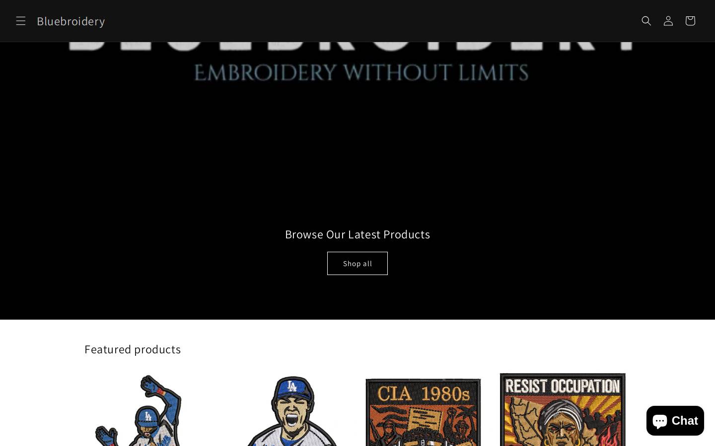 bluebroidery.com homepage screenshot