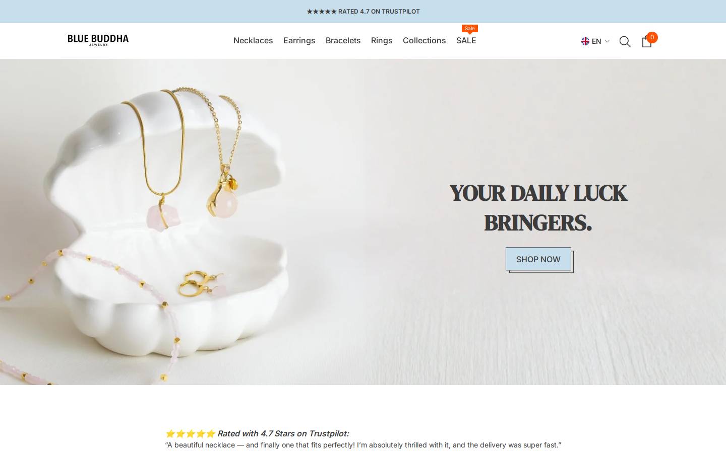 Blue Buddha Jewelry homepage screenshot