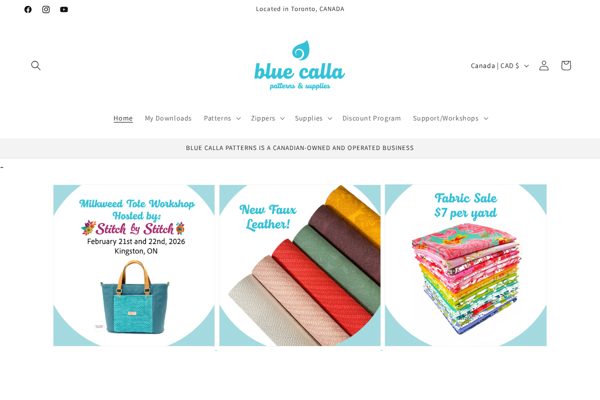 Blue Calla Patterns homepage screenshot