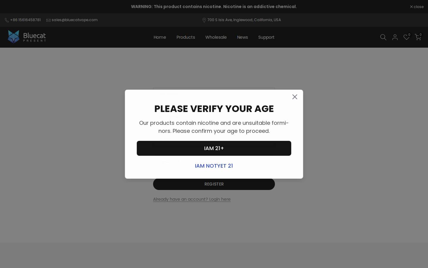 bluecatvape.com homepage screenshot