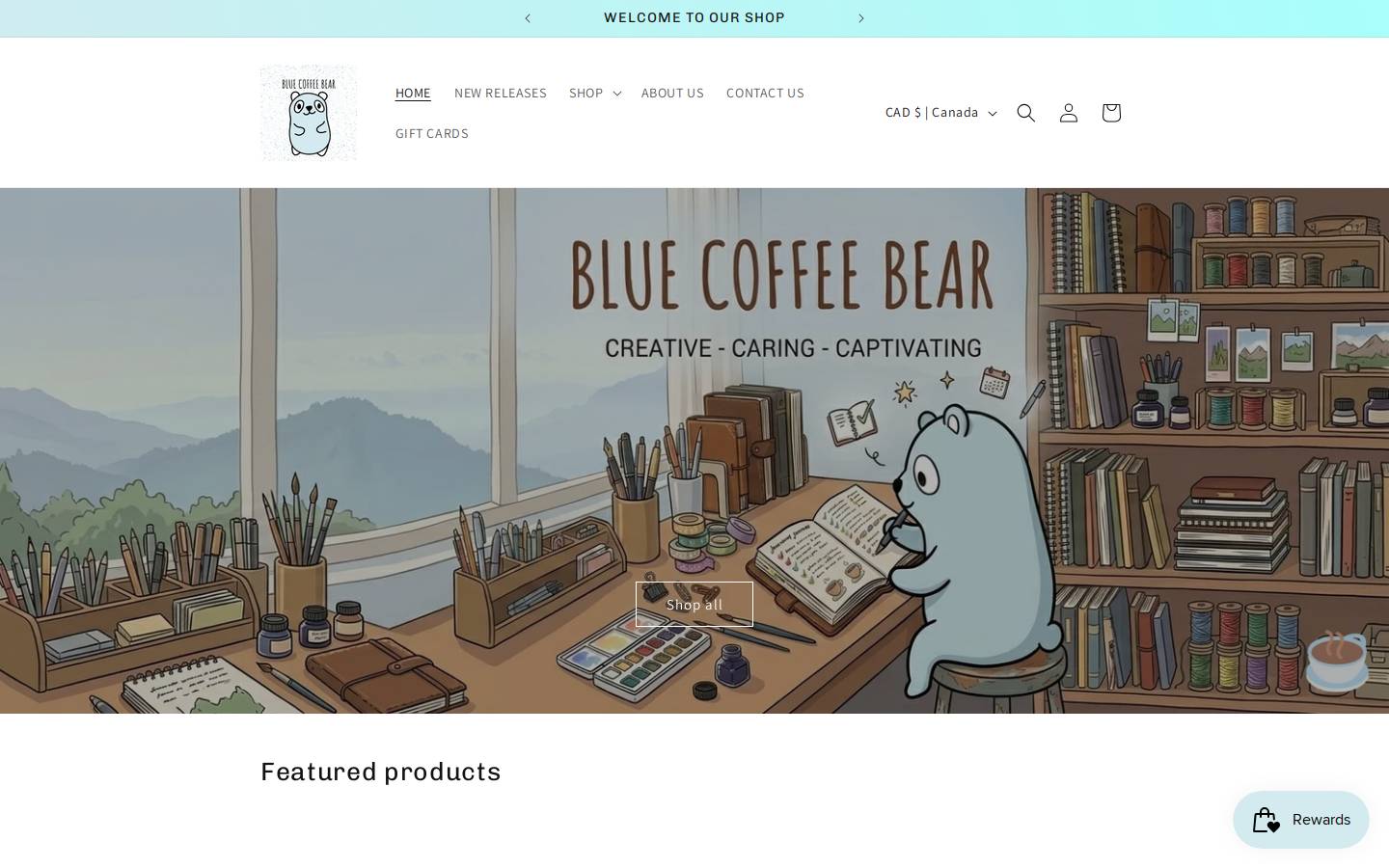 bluecoffeebear.com homepage screenshot