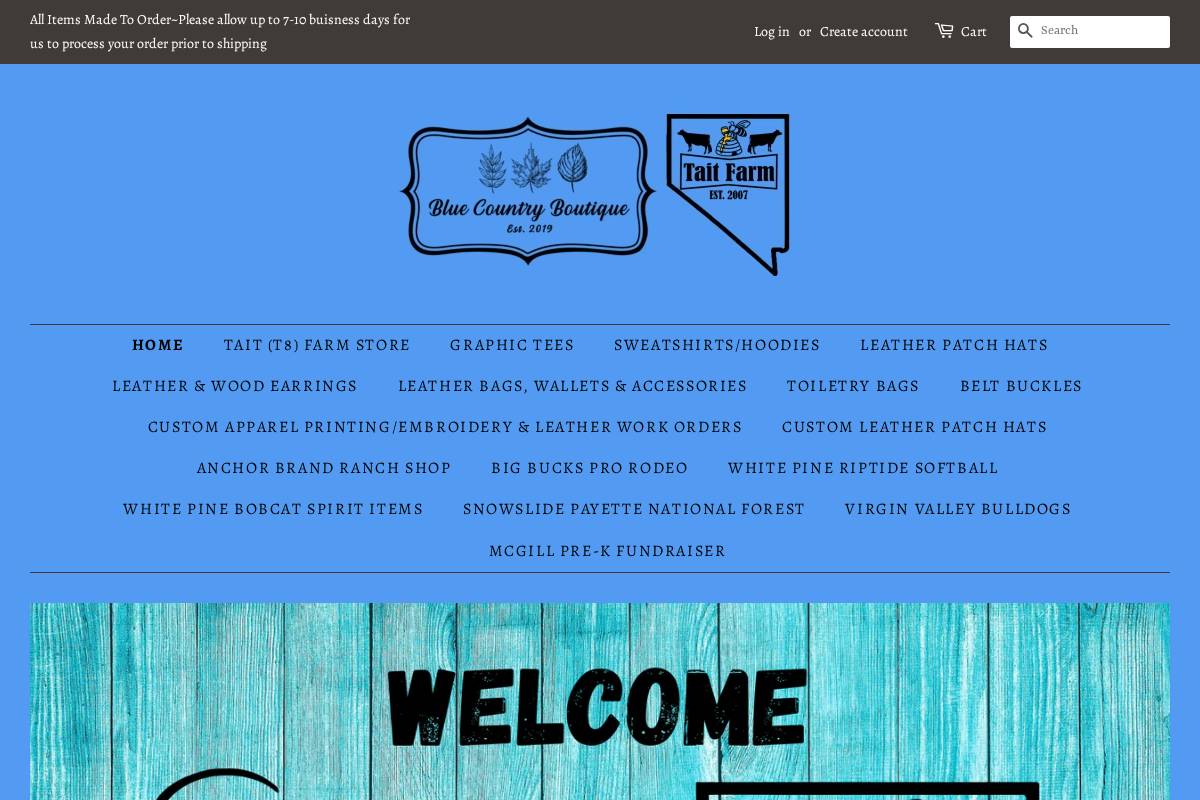 bluecountryboutique.com homepage screenshot
