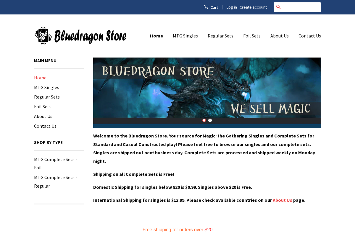 bluedragonstoremtg.com homepage screenshot