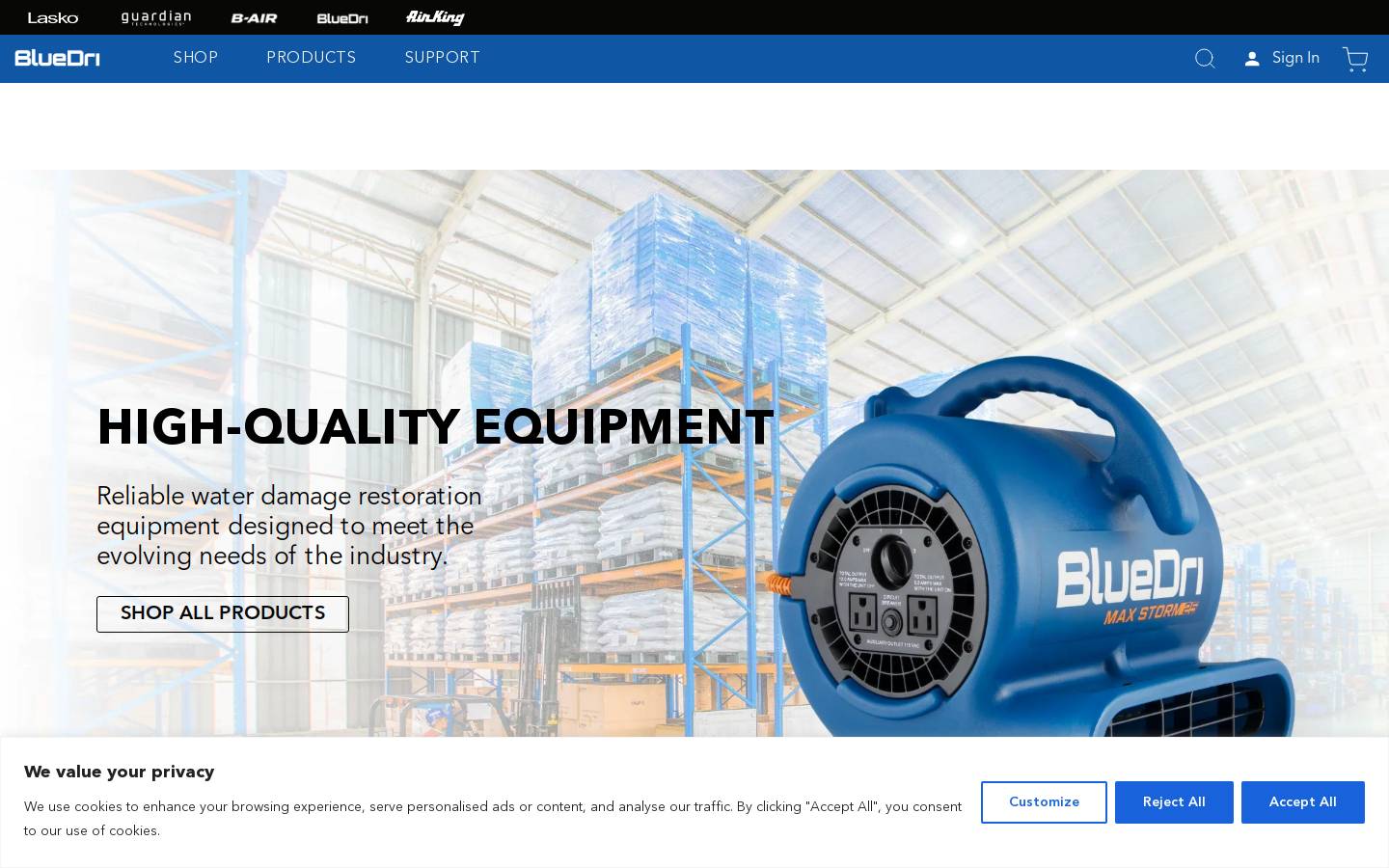 bluedri.com homepage screenshot