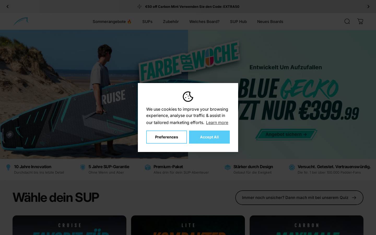 Bluefin SUP homepage screenshot