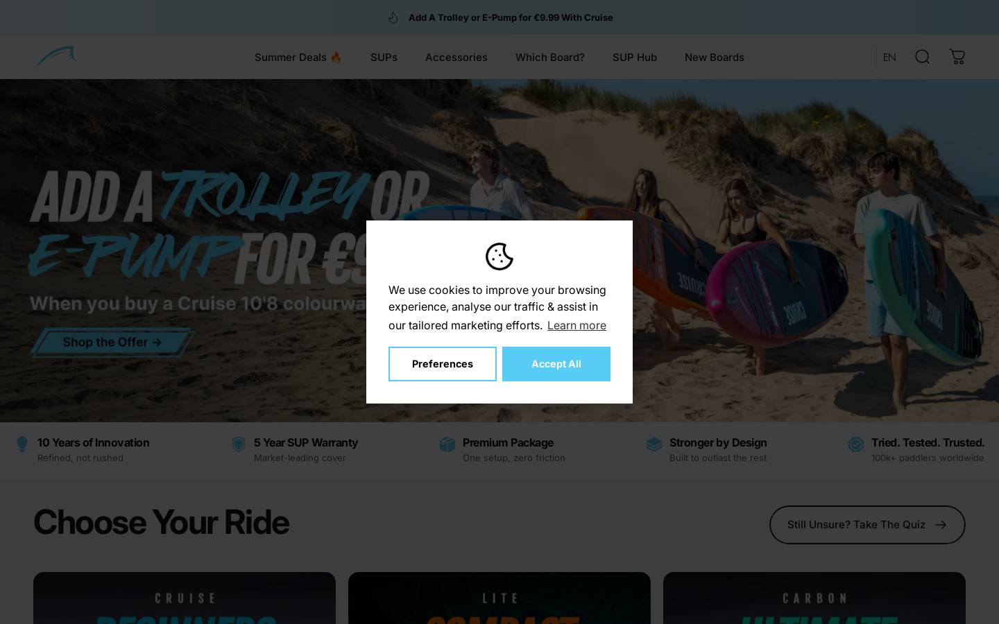 Bluefin SUP homepage screenshot