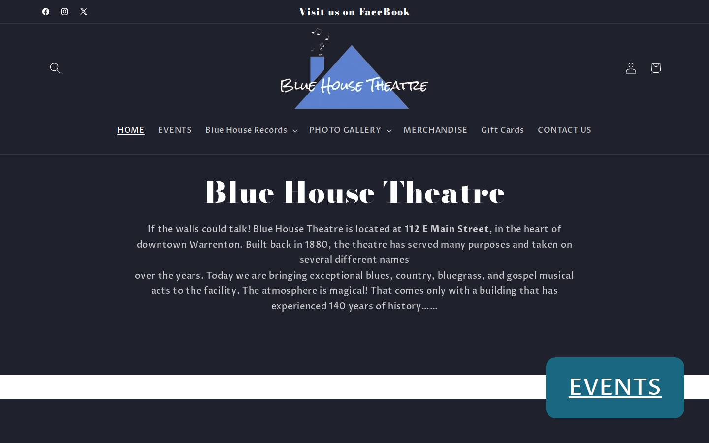 bluehousetheatre.com homepage screenshot