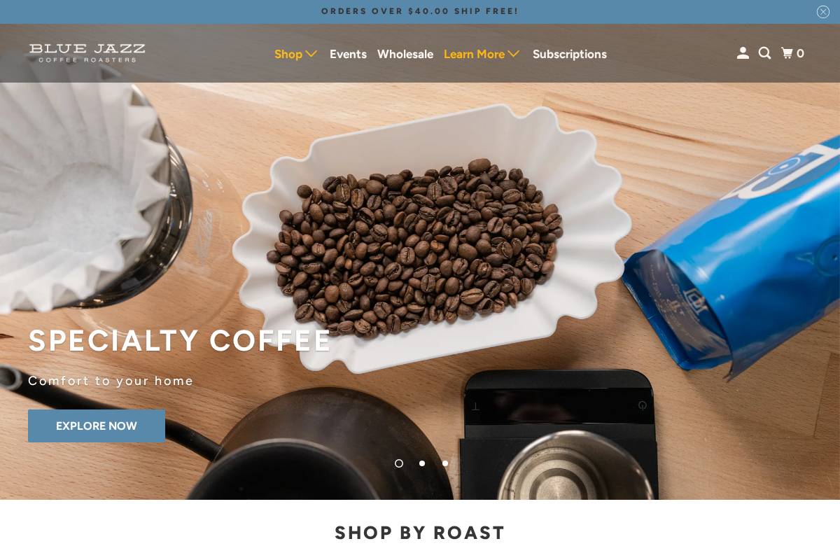 bluejazzcoffee.com homepage screenshot