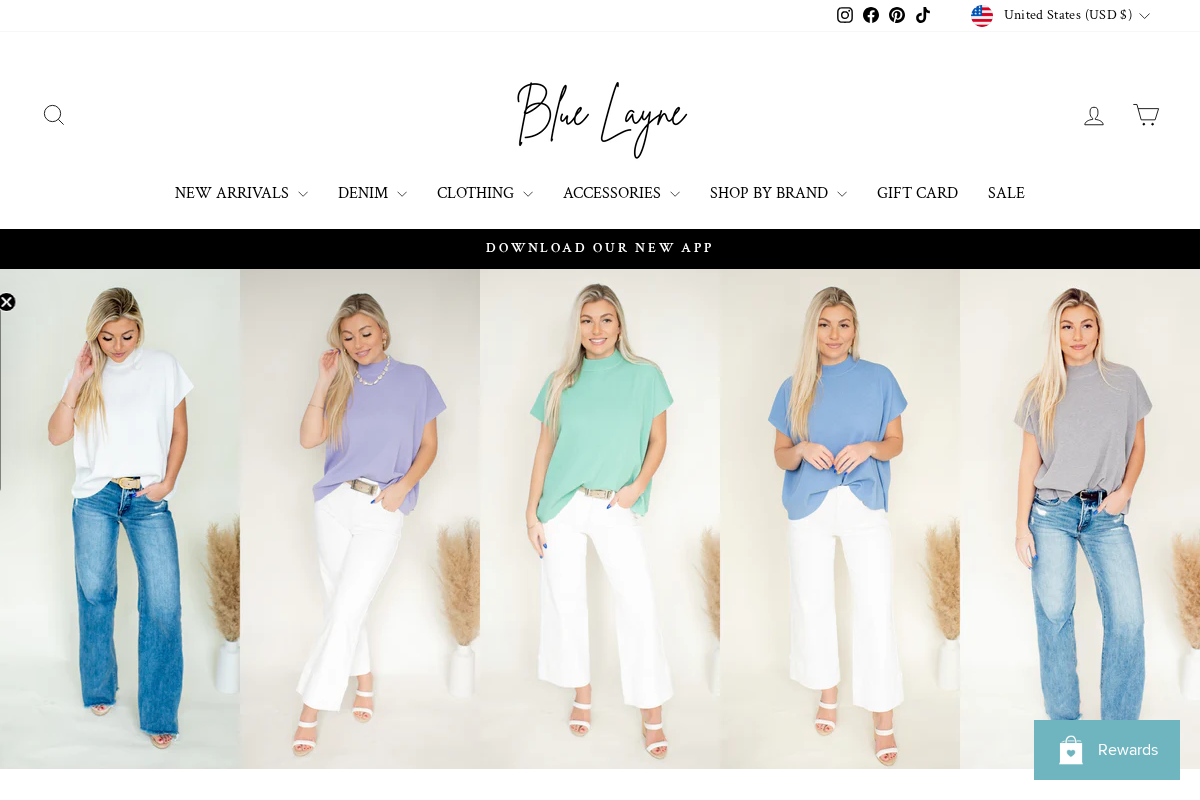Blue Layne Boutique homepage screenshot