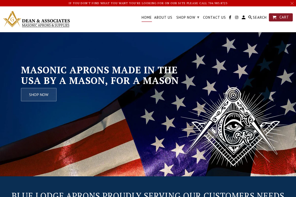 Dean Masonic Supply / Blue Lodge Aprons homepage screenshot