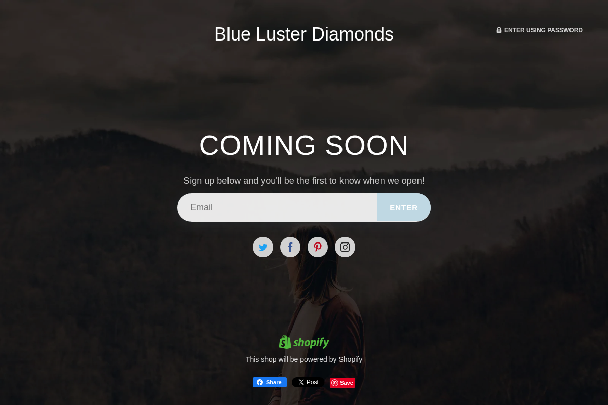 bluelusterdiamonds.com homepage screenshot