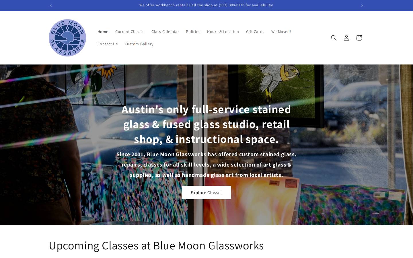 bluemoonglassworks.com homepage screenshot