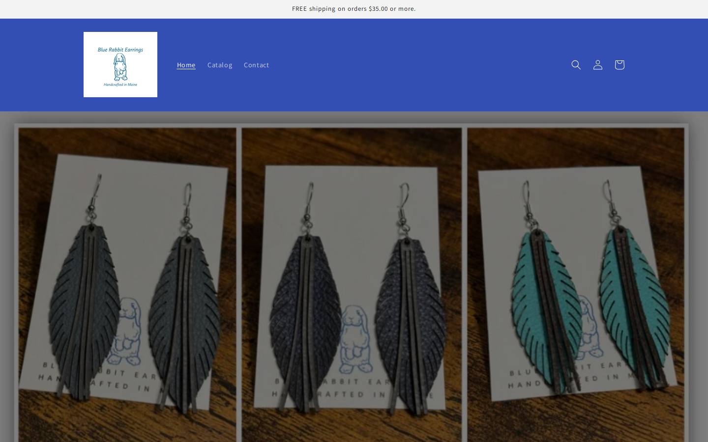 bluerabbitearrings.com homepage screenshot