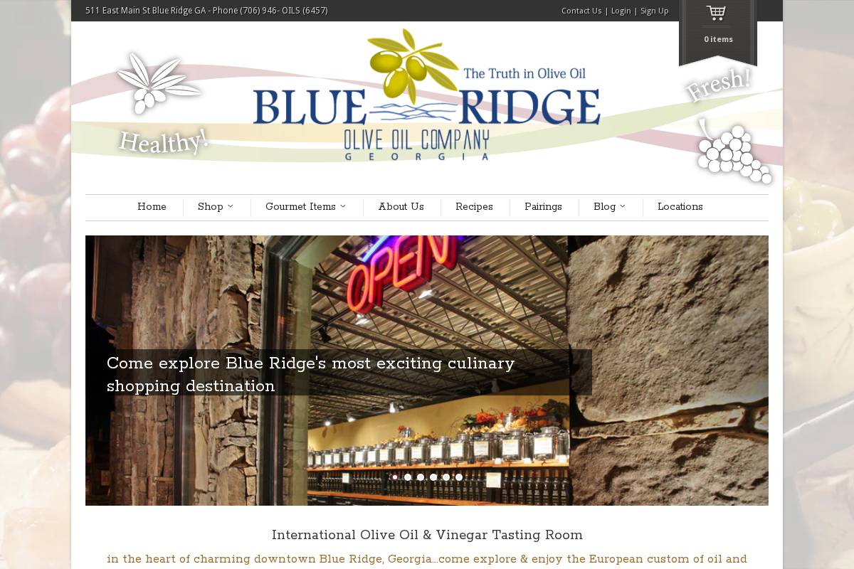 blueridgeoliveoil.com homepage screenshot