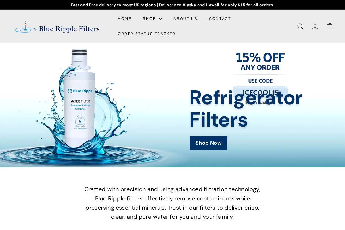 blueripplefilters.com homepage screenshot
