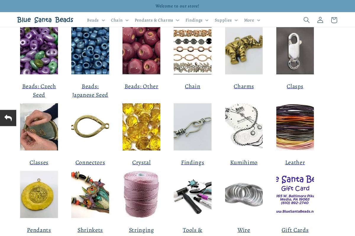 bluesantabeads.net homepage screenshot