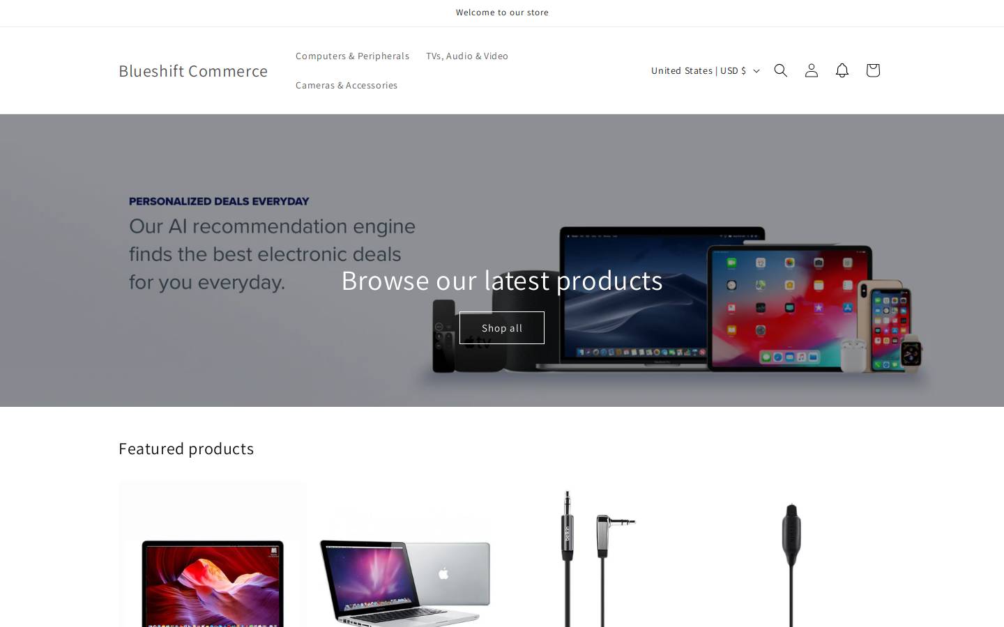 blueshiftcommerce.com homepage screenshot