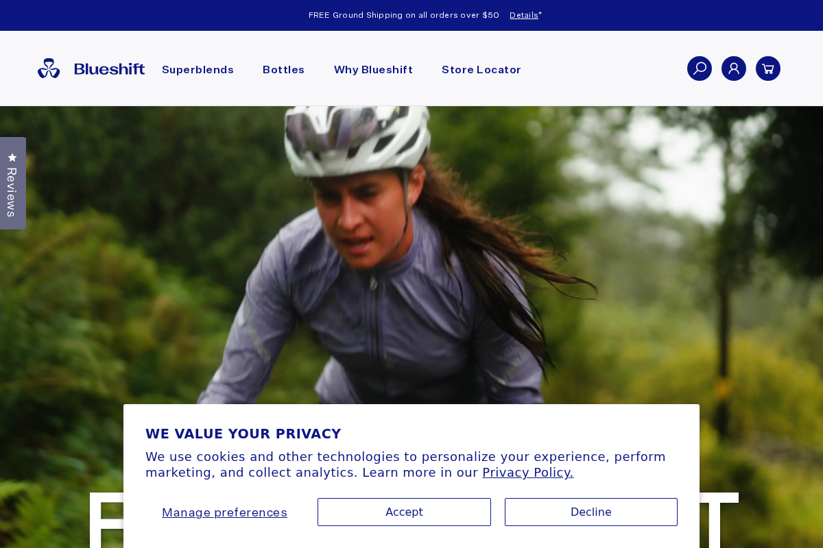 blueshiftnutrition.com homepage screenshot