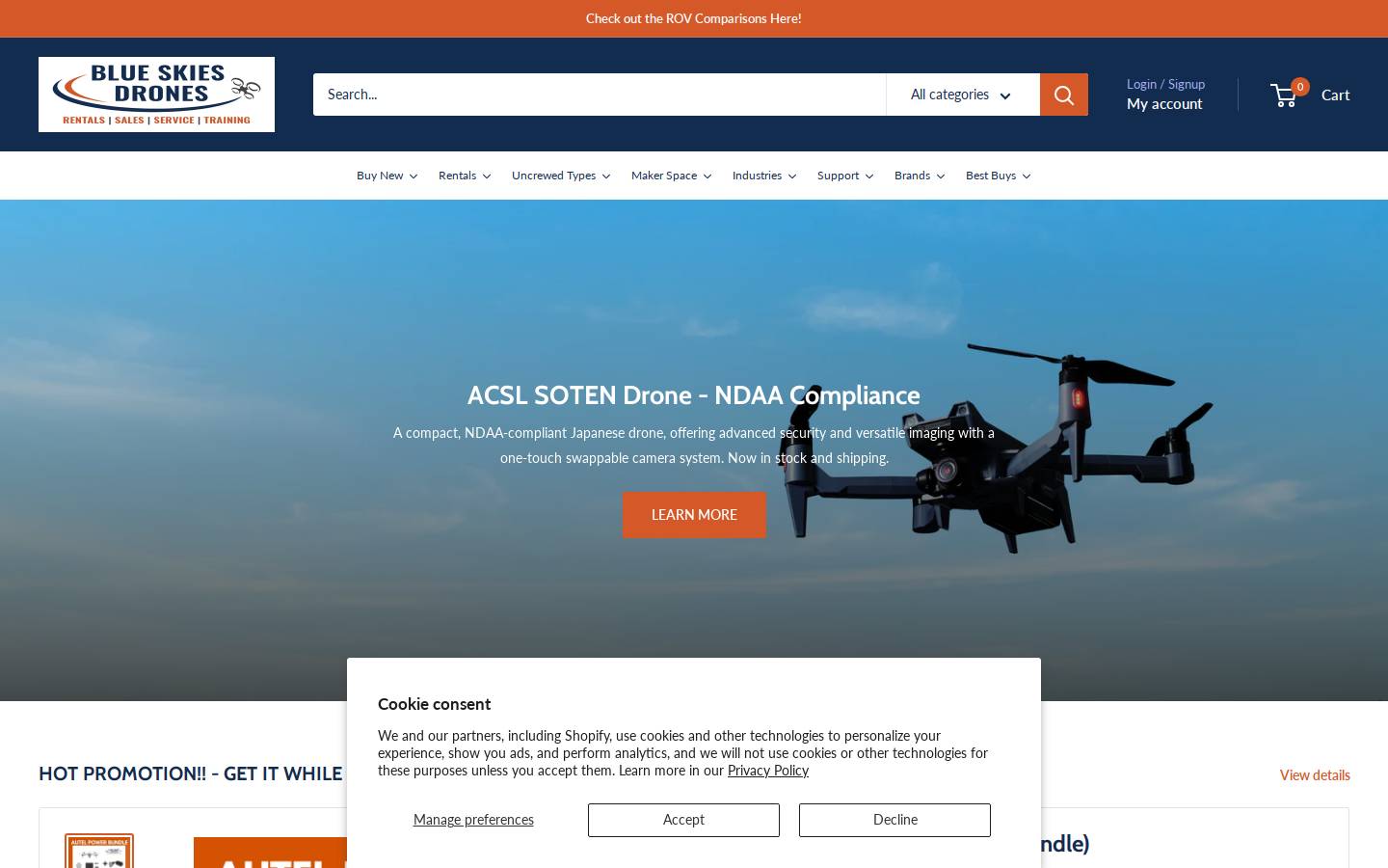 blueskiesdroneshop.com homepage screenshot