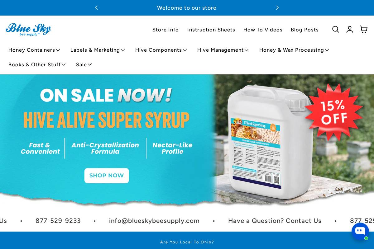 Blueskybeesupply homepage screenshot