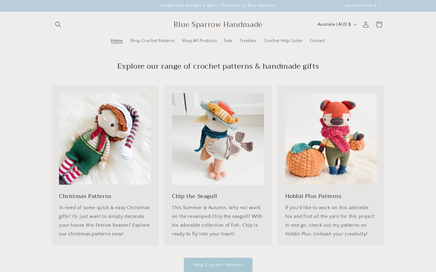 bluesparrowhandmade.com.au homepage screenshot
