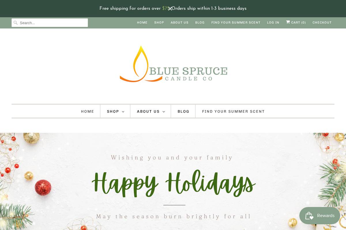 bluesprucecandles.com homepage screenshot