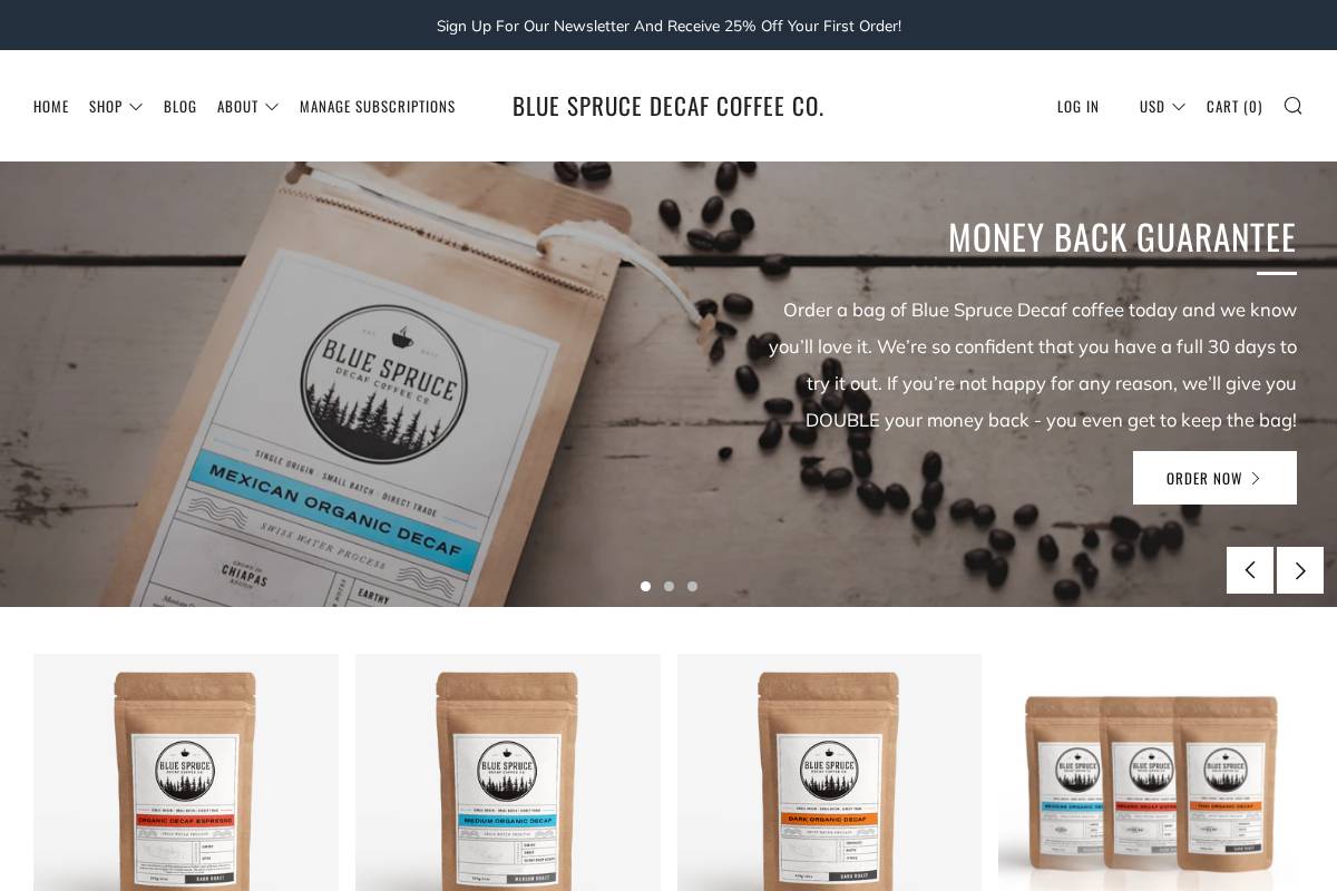 bluesprucedecaf.com homepage screenshot