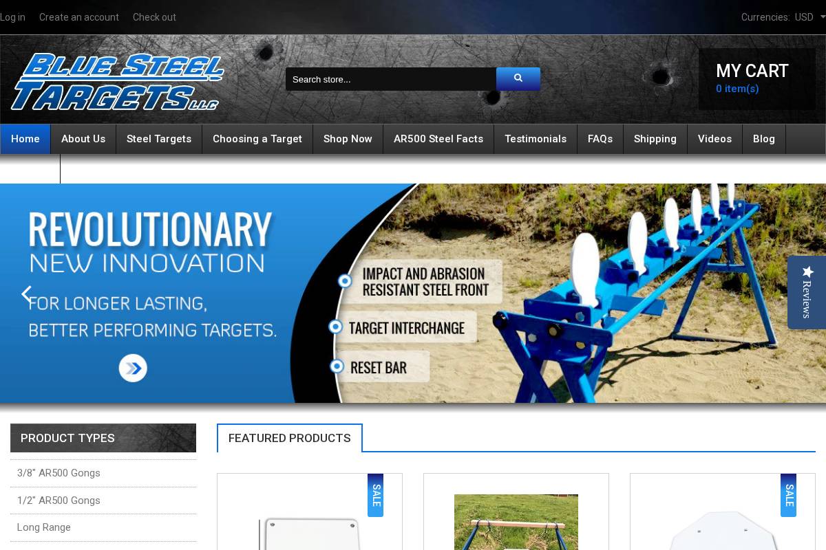 bluesteeltargets.com homepage screenshot