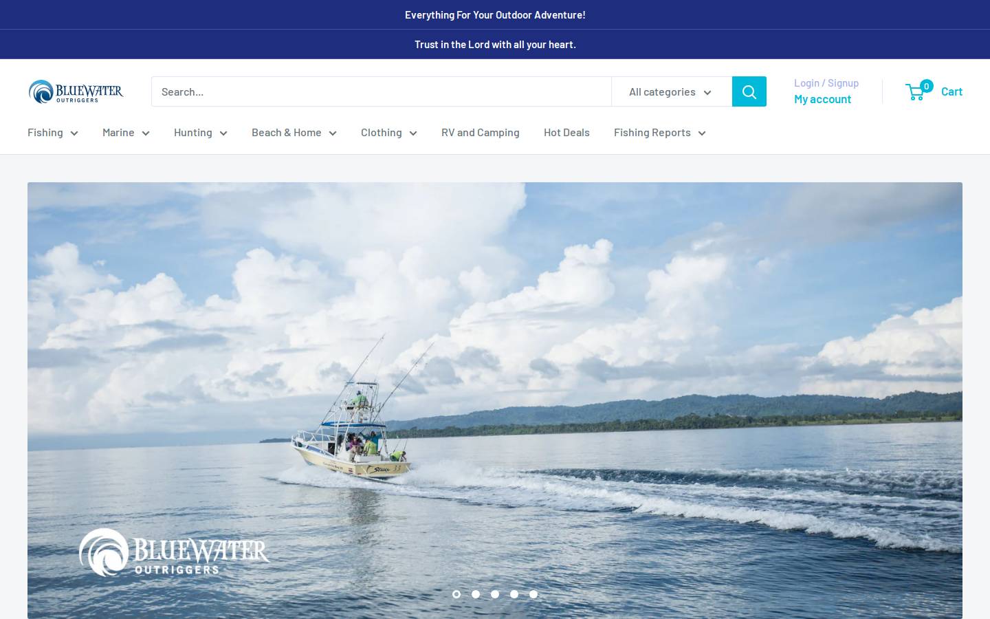 bluewateroutriggers.com homepage screenshot