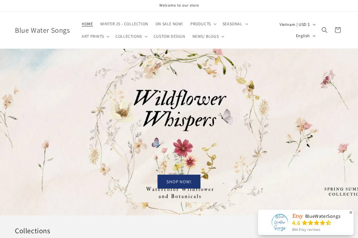 bluewatersongs.com homepage screenshot