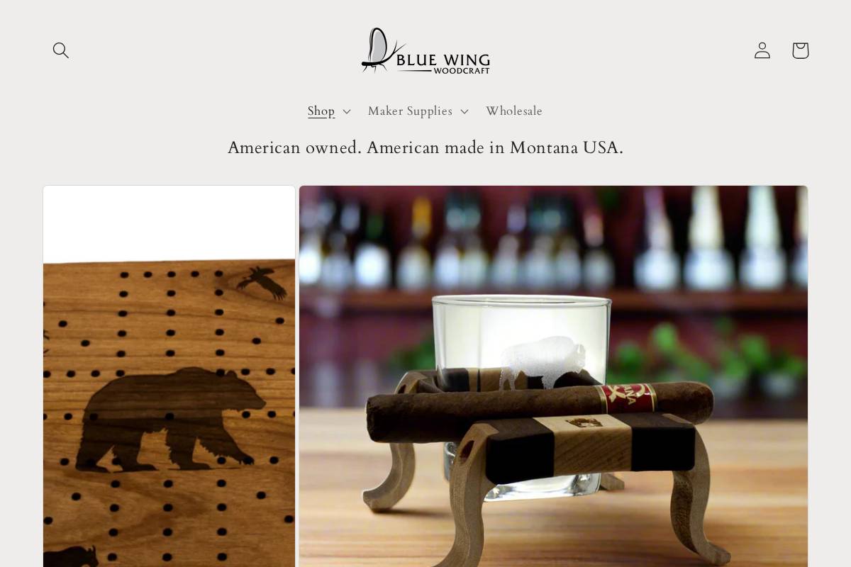 bluewingwoodcraft.com homepage screenshot